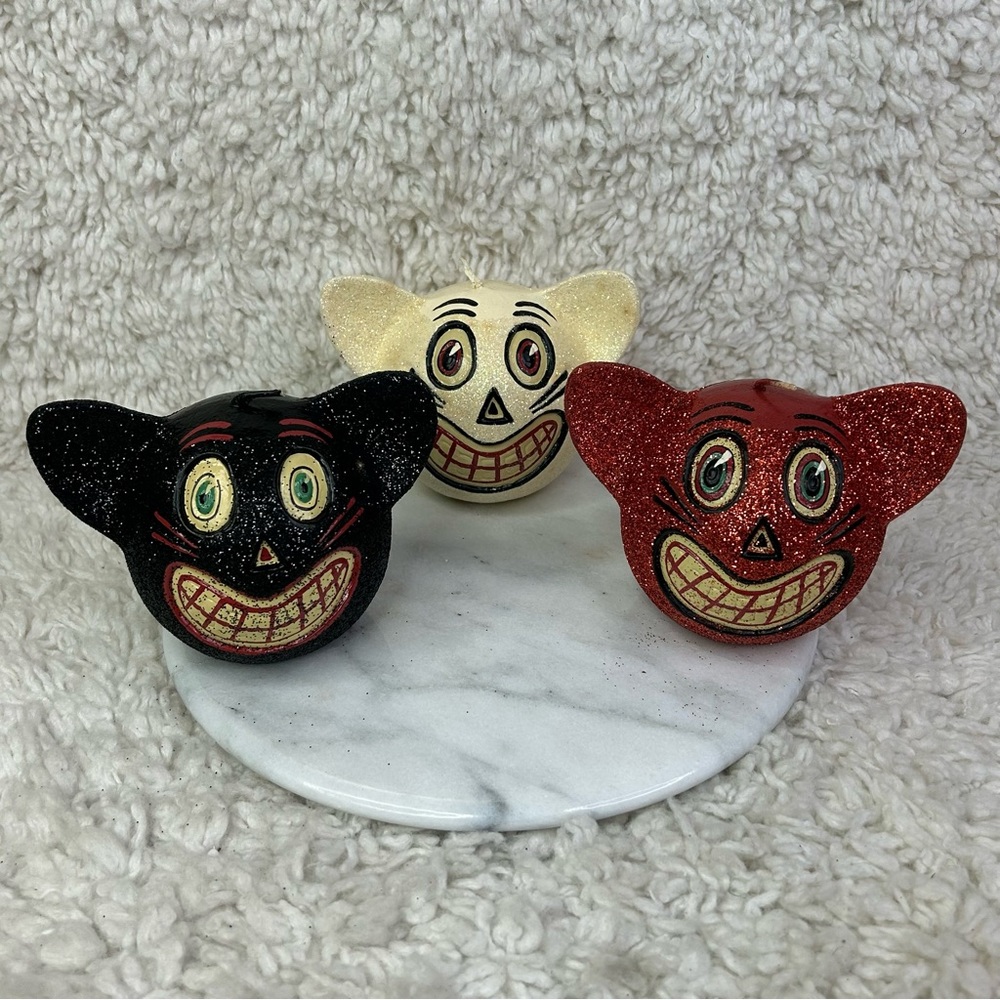 Department  56 Halloween Glitter Cat Decor Candles Decorations Lot Of 3